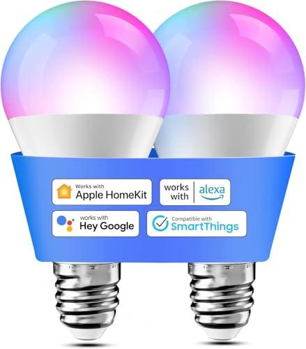 32% DESCUENTO Meross Bombilla Inteligente WiFi, Bombilla LED Multicolor Regulable, 9W, E27, RGBWW 2700 6500 K, Compatible con Apple HomeKit, Alexa y Google Home, Paquete de 2, Mando a Distancia