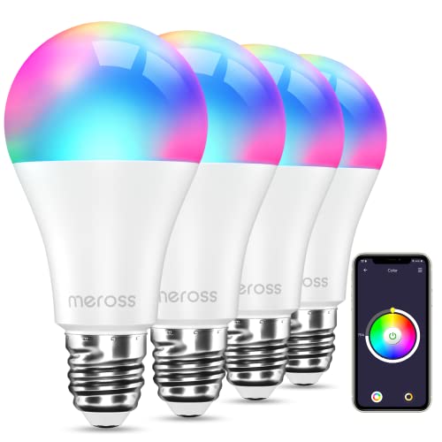 25% DESCUENTO Meross Bombilla LED Wifi Inteligente Multicolor RGBWW, Lámpara Regulable, 9W, E27, 2700 6500K, Compatible con Alexa, Google Home y SmartThings, Paquete de 4