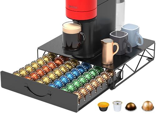 BUENA OFERTA 32% DESCUENTO Organizador de Cápsulas para 48 Cápsulas Nespresso Vertuo Cápsulas Dolce Gusto, Soporte de Cajón para Cápsulas Nespresso Vertuoline y Estante para Máquina de Café