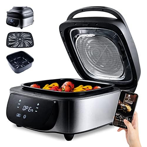 56% DESCUENTO MasterPRO Airchef 5 in 1 – Freidora de Aire y Parrilla Sin Humo de Interior de 1800 W y 7 Litros Cap – Asar, Hornear y Más Robot de Cocina, Grill Sin Humo y Air Fryer – Piezas Aptas Lavavajillas