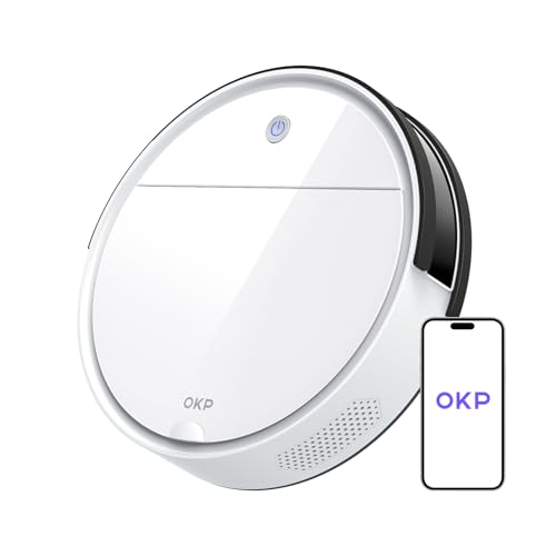OKP K5 Robot Aspirador, Autocargable Aspirador Robot con WiFi App Alexa Control, Succión Fuerte, Sensor de Anticolisión 6D Mejorado, Automático Vacuum Cleaner para Mascotas y Piso