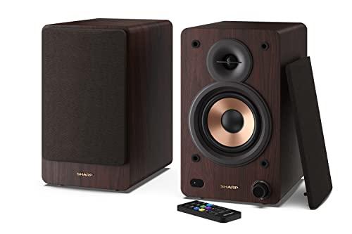 42% DESCUENTO Sharp CP SS30(BR) Pareja Altavoces estantería Activos 2vías, Carcasa Madera, Bluetooth v5.0, USB, óptica, Auxiliar, RCA, Ajuste Graves y Agudos, Rejilla extraíble, Mando a Distancia.
