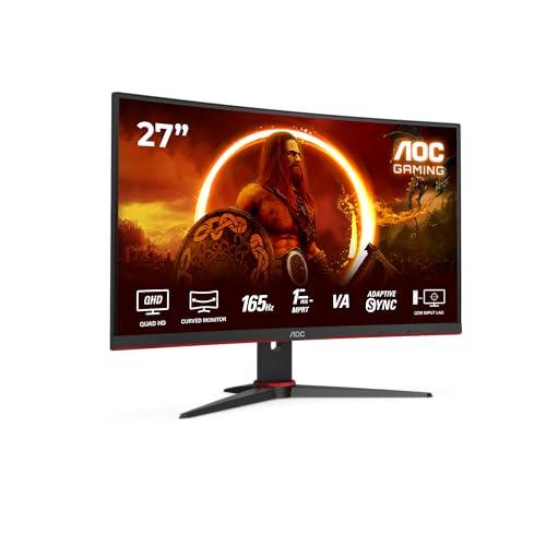 40% DESCUENTO AOC Gaming CQ27G2SE Monitor curvo QHD de 27″, Adaptive Sync, 2560 x 1440, 165 Hz, HDMI 1.4, DisplayPort 1.2, Negro/Rojo