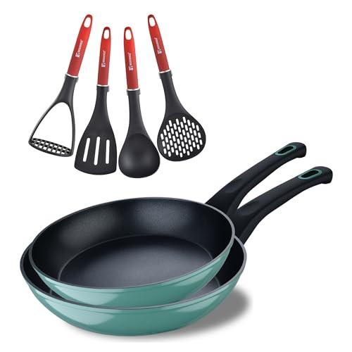 55% DESCUENTO Bergner Classique | Juego de 2 Sartenes de 20 y 26 cm + Set de Utensilios| Fabricadas de Aluminio Forjado |Sartenes Antiadherentes y Utensilios Resistentes | Apta para todo tipo de Cocinas| Verde