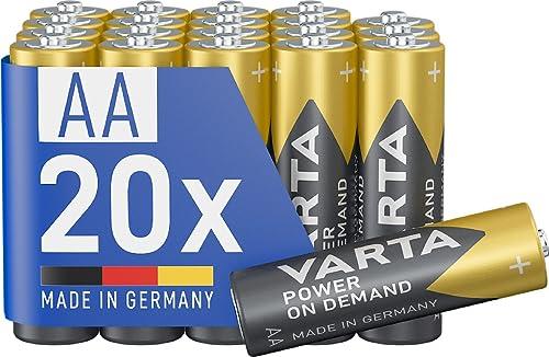 VARTA Pilas AA, paquete de 20, Power on Demand, alcalinas, 1,5V, inteligentes, flexibles, para accesorios de ordenador, dispositivos Smart Home, linternas, Made in Germany