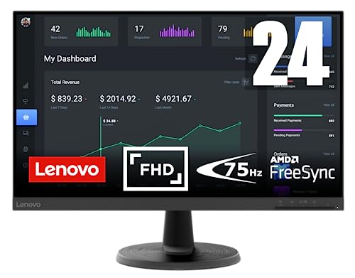 27% DESCUENTO Lenovo D24 45 Monitor 24″ FullHD (VA, 75Hz, 4ms, HDMI, VGA, Cable HDMI, FreeSync) Ajuste de inclinación Negro