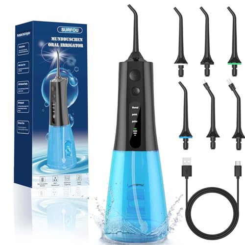 SURFOU Irrigador Dental Portatil Bucal Viaje, Limpiador Dientes Agua Presion Irrigadores Dentales Bucales, Water Flosser for Teeth Limpieza, Inalambrico Irrigador dental Con Profesional Irradiador