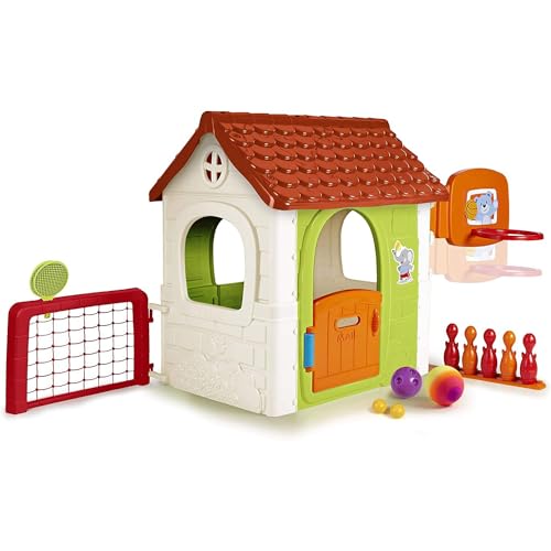35% DESCUENTO FEBER Multi Activity House 6in1, Casa Infantil con Bolos, Raquetas, Juegos de Pelota, Futbol, Baloncesto, Diana de Velcro, Juegos de imitación, a Partir de 3 años, Famosa (FEH15000), Versión actual