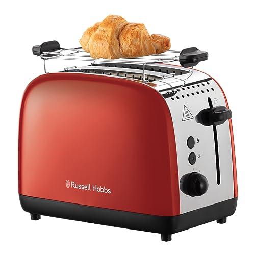 61% DESCUENTO Russell Hobbs Tostadora Colours Plus, 2 Ranuras Cortas y Anchas, Tostador para 2 Rebanadas, Bandeja Recogemigas, Calientapanecillos, Función Cancelar y Descongelar, Acero Inoxidable, Rojo, 26554 56