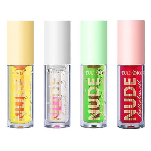 50% DESCUENTO LOPHE Lip Oil, 4PCS Lip Gloss Transparente con Efecto Volumen y Hidratante, Lip Glow Oil con Acabado Brillante, Brillos de Labios para Brillante Hidratante, Elimina Arrugas y Cuidado Labial