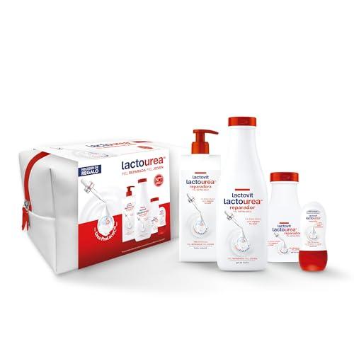 Lactovit   Set de Regalo Lactourea | Neceser con Leche Corporal Reparadora, Gel de Ducha Reparador y Desodorante Reparador con Urea y 0% Alcohol | Apta para Pieles Secas y Extra Secas