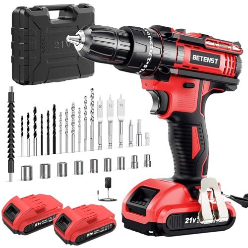 34% DESCUENTO Taladro Percutor Bateria 21V, Taladro Atornillador 42N.m con 2×2.0Ah Baterías, 25+3 Ajuste, 30 Accesorios, Portabrocas de 10mm Para Hogar, Bricolaje