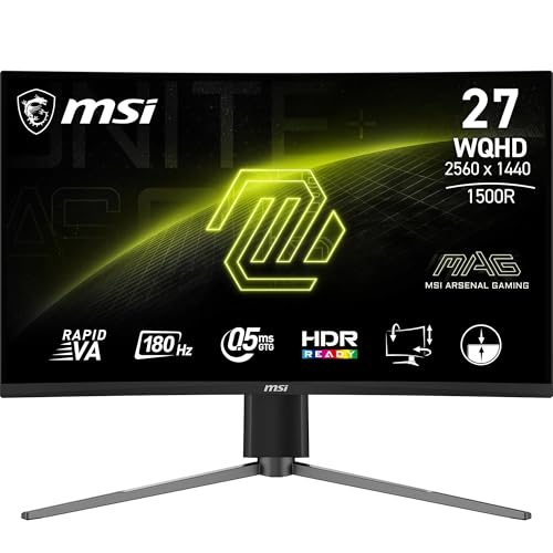 42% DESCUENTO MSI mag 27CQ6PF Monitor Curvo Gaming WQHD 27 Pulgadas, 1500R 2560 x 1440 Rapid VA Panel, 180 Hz / 0.5ms (GtG, Min.), Adaptive Sync, DP 1.4a, HDMI 2.0b CEC