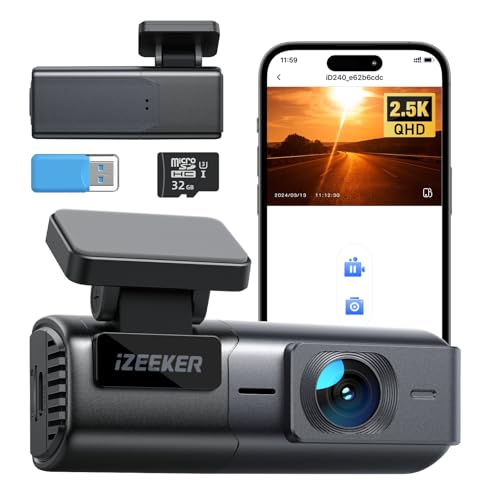 iZEEKER 2.5K Dashcam WiFi Dash Camera para Coches, Mini Cámara para Coche 1440P Front Dashcam con App, Tarjeta 32GB Gratis, Visión Nocturna, WDR, G Sensor, Grabación en Bucle, Soporta Modo Parking 24H