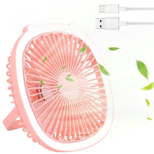 UKOFEW Camping Ventilador con Luz LED, Ventilador de Mesa USB Recargable, Ventilador Exterior Portátil, Ventilador de Tienda de 3 Velocidades para el Hogar, Oficina, Gimnasio, Pesca, Camping(Rosa)