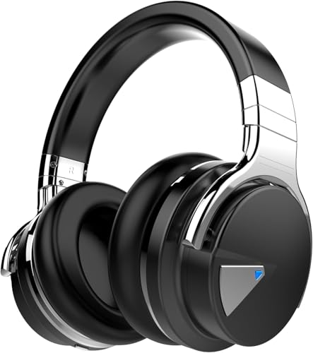GarageRock E7 Auriculares Bluetooth con cancelación Activa del Ruido Auriculares inalámbricos sobre la Oreja con micrófono Graves Profundos, cómodas Almohadillas de proteína, 30 Horas, Negro