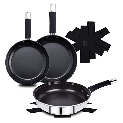 OFERTÓN SUPREMO 68% DESCUENTO BERGNER BASTER Juego de 3 Sartenes de 20+24+28CM de Acero Inoxidable Con Asas Huecas – Incluye 3 Protectores – Aptas para Inducción