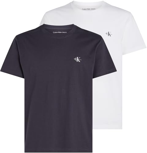 32% DESCUENTO Calvin Klein Pack de 2 Camisetas de Manga Corta par Hombre Monologo Cuello Redondo, Multicolor (India Ink/Bright White), XL