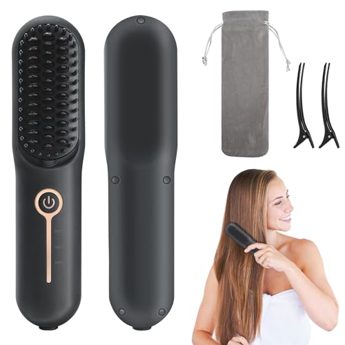Coikes Cepillo Alisador Pelo Inalámbrico Cepillo Alisador Portátil para Viajes 160 200 °C 3 Temperatura Regulable Mini Peine Alisador de Pelo Iones Negativos Recarga USB Peine Alisador de Cabello
