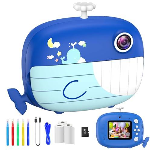 Camara Fotos Infantil Instantanea, Ushining 2,4″ HD 1080P Cámara Instantánea para Niños con Tarjeta TF de 32G, Papel de Impresión y Bolígrafos de Colores, 20MP Camara Fotos Infantil de Juguete, Azul