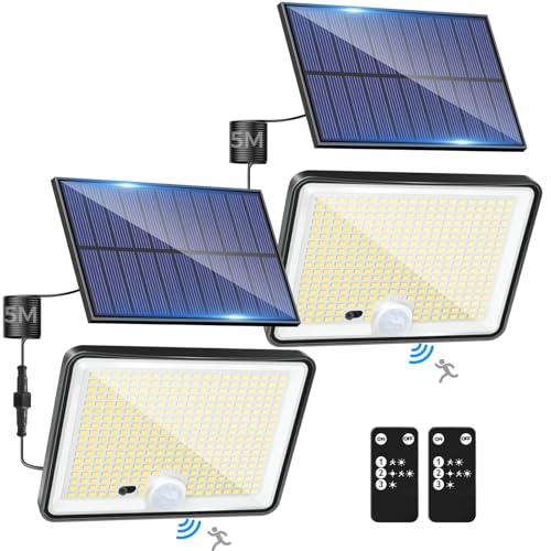 32% DESCUENTO LOTMOS 2 Paquete Luz Solar Exterior Jardin, 342LED/Mando a Distancia Focos Led Exterior Solares Sensor De Movimiento, IP65 Impermeable Lampara Solar, 3 Modos Luces Solares Led Exterior Jardin, Garajes