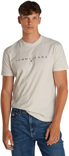 30% DESCUENTO Tommy Jeans TJM Reg Linear Logo tee Ext Dm0dm20744 Camiseta, Beige (Oat Marl Htr), S para Hombre