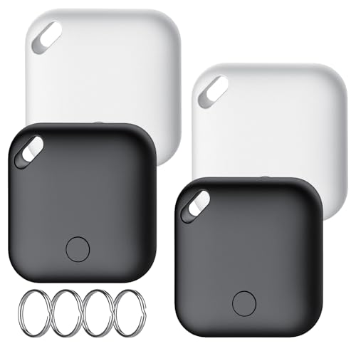 Buscador de Objetos Bluetooth 4 Piezas, Air Tracker Tag Compatible con Apple Buscar(Sólo iOS), IP67 Impermeable, Batería Reemplazable, 90dB Localizador para Llaves, Carteras,Bolsos, Equipaje, Mochila