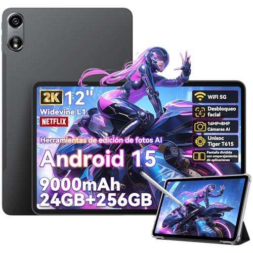OSCAL AI Tablet 12 Pulgadas Android 15 Pad, 2K HD Tablets Pc, 24GB RAM + 256GB ROM (TF 2 TB), Tablet con Sim 4G LTE & WiFi5, 9000mAh Baterías, Octa Core T615, GPS, GMS, con Funda y Lápiz