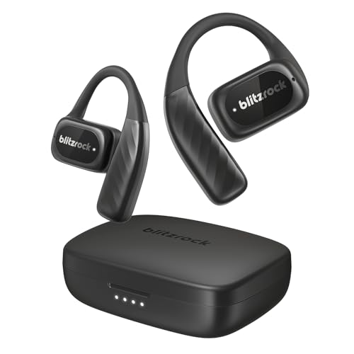 BlitzRock Auriculares Open Ear Inalambricos Bluetooth 5.4, Ligero, Sonido Claro, Llamadas Claras, Control por Aplicación, 28 Horas de Reproducción, Apto para Deportes y Correr, Negro Oscuro