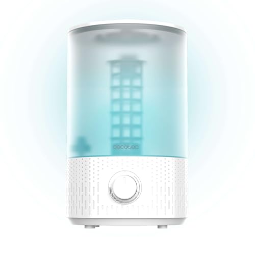 Cecotec Humidificador de Agua Breezecare 2500 Light. 27W, Humidificación Máxima 250ml/h, Depósito de 2,5L, Rueda de Control, Luz LED, Uso Seguro y Saludable, Cobertura hasta 30m²