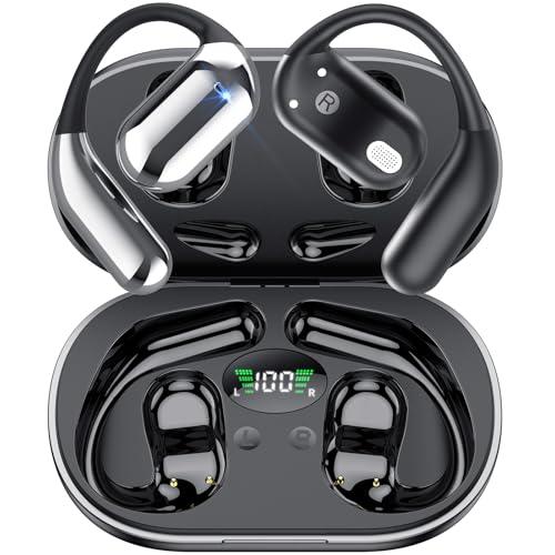 Auriculares Inalámbricos Deportivos, 2025 inalámbricos Auriculares Oreja Abierta Bluetooth 5.4 con Gancho, 50 Horas de reproducción con Pantalla LED, IP7 Impermeable para Running Sport, Control Táctil