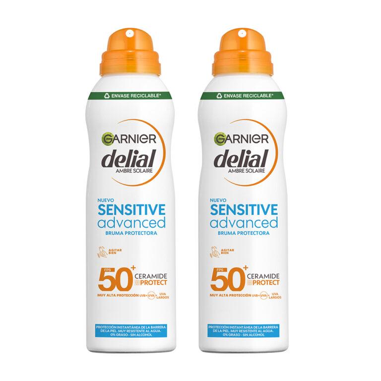 GARNIER | Delial Sensitive Advanced Bruma Protectora Solar para pieles claras, sensibles e intolerantes al sol IP50+. Muy resistente al agua, 0% pegajoso, 0% graso – 2×150 ml | Miravia