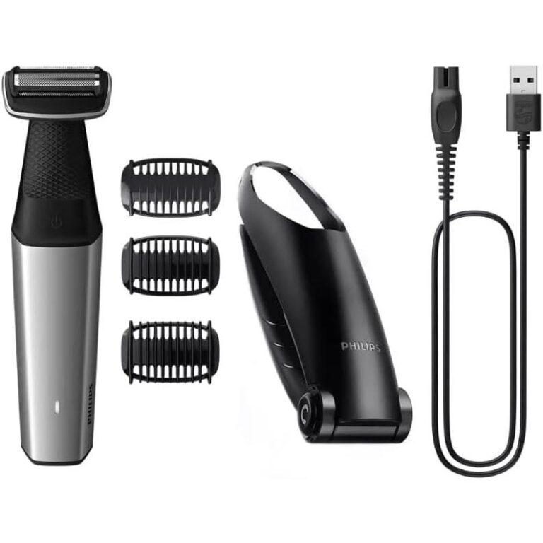 Philips Afeitadora Corporal S5000 | Batería de Li-ion 60 min de autonomía, 1h de carga, 3 peines recortadores bidireccionales (2, 3 y 5 mm), plata metalizada con empuñadura trasera de tacto suave, accesorio para la espalda, USB (BG5021/15) | Miravia