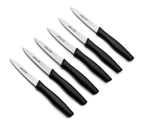 32% DESCUENTO ARCOS Juego de 6 Cuchillos Mondadores con Hoja de 100mm en Acero Inoxidable y Mango de Polipropileno. Set de Cuchillos de cocina para Pelar Apto para Lavavajillas. Serie Nova. Color Negro