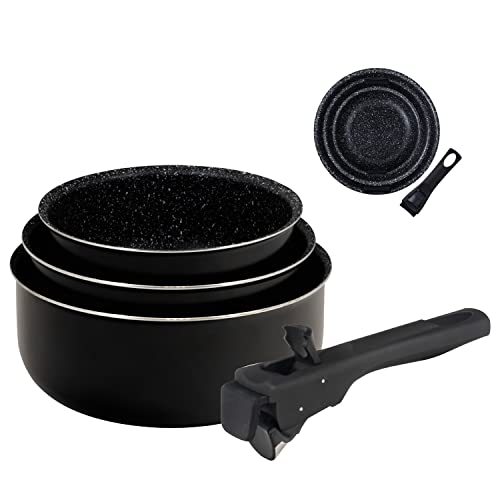 Bergner Set 3 cazos Ø16+18+20cm aluminio prensado apta inducción Click & cook black CON mango Click & cook