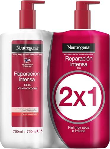 Neutrogena Fórmula Noruega Reparación intensa Loción CICA (pack de 2 x 750 ml), crema hidratante corporal reparadora para piel muy seca con Glicerina y Centella Asiática