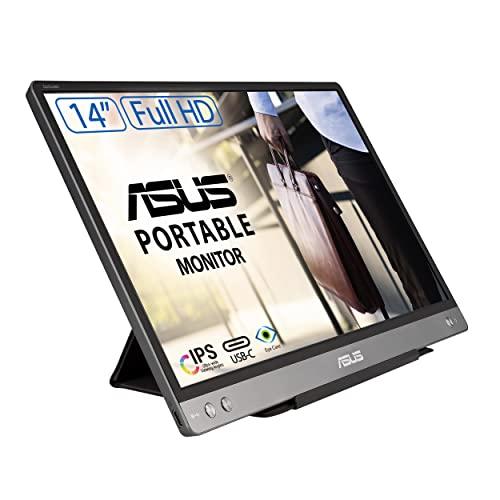 ASUS ZenScreen MB14AC Monitor portátil de 14″ FullHD (1920×1080,IPS, solución de señal híbrida, USB Tipo C, sin Parpadeo, Filtro de luz Azul, Superficie antideslumbrante), 250cd/m², Gris