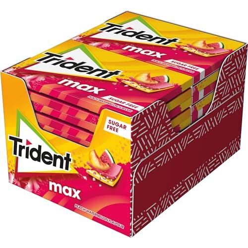Trident Max Melocotón y Sandía   Chicles sin Azúcar con Sabor a Melocotón y Sandía  Paquete de 12 Envases de 23 g
