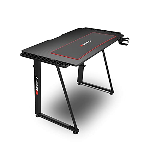 48% DESCUENTO Drift Gaming DRDZ75 Mesa Gaming con Tablero con Acabado en Fibra de Carbono Cubierto por una Alfombrilla Full Size, Soporte para Tazas y Auriculares, Patas Regulables, Color Negro