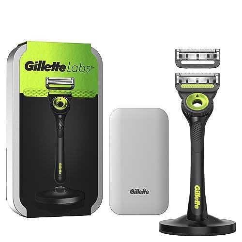 Gillette Labs Máquina De Afeitar hombre Con Barra Exfoliante, Estuche De Viaje, 2 Recambio, cuchillas de afeitar