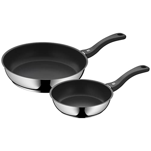 30% DESCUENTO WMF Devil Juego de 2 Sartenes Antiadherentes 20 28 cm, Sartén de Acero Inoxidable y Revestimiento Antiadherente para Todo Tipo de Cocinas Incluido Inducción, sin PFOA, Color Negro