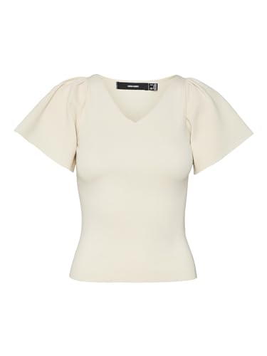 VERO MODA Vmginny SS Noos Jersey con Cuello en V Top, Eggnog, L para Mujer