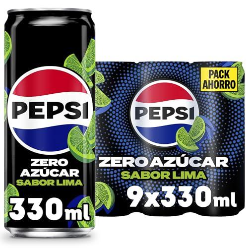 32% DESCUENTO Pepsi zero Lima Refresco de cola con cero azúcar y cero calorías, pack de 9 latas de 330 ml, 2.97 litros en total