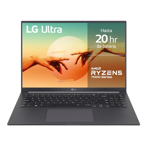 LG Ultra 16UD70R G.AX59B Ordenador Portátil, 16 Pulgadas, 16:10 IPS, Sin Sistema Operativo, Ryzen R5, 16 GB RAM, 1TB SSD, 1.6Kg, Hasta 20 Hr de Autonomía, Color Gris Carbón