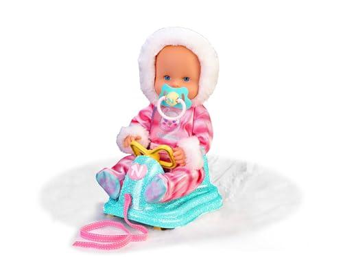 27% DESCUENTO Nenuco   Trineo   Muñeco Bebe de Cuerpo Duro, 35 cm, su Nariz Cambia de Color con el Frio, Accesorios: Chupete y Trineo con Ruedas, Mono Rosa de Nieve, +2 años, Famosa (NFN59000)