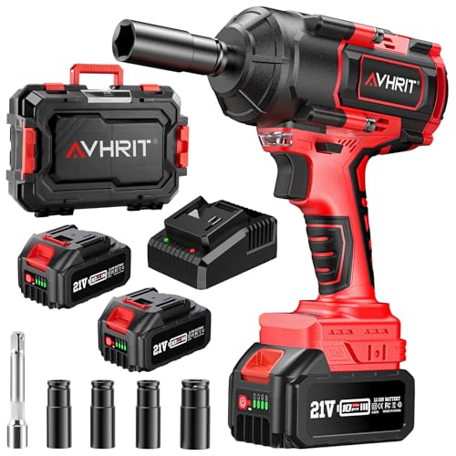 Avhrit Llave de Impacto Inalámbrica 1000N.m con 2x 4000mAh Baterías, 1/2 Pistola de Impacto Batería, Eléctrica Llave de Impacto para Coches Camiones, con 4 Enchufes, Compatible con Makita Batería 18V