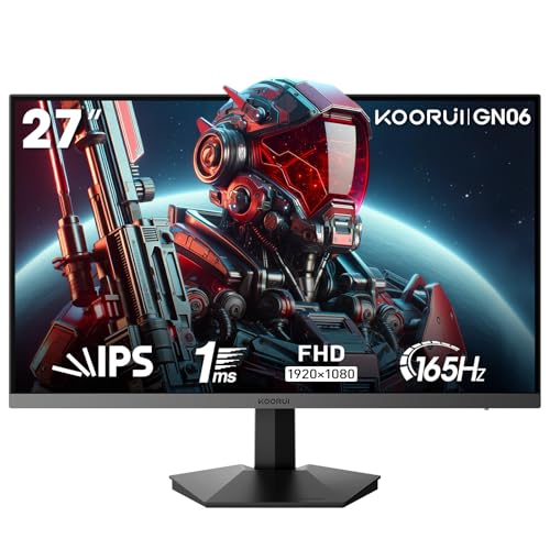 24% DESCUENTO KOORUI Gaming Monitor de 27 Pulgadas, 165Hz, FHD (1920×1080), IPS, 1ms GTG, Adaptive Sync, Compatible con VESA de 75 * 75mm, DCI P3 al 90% (HDMI, DisplayPort) Negro