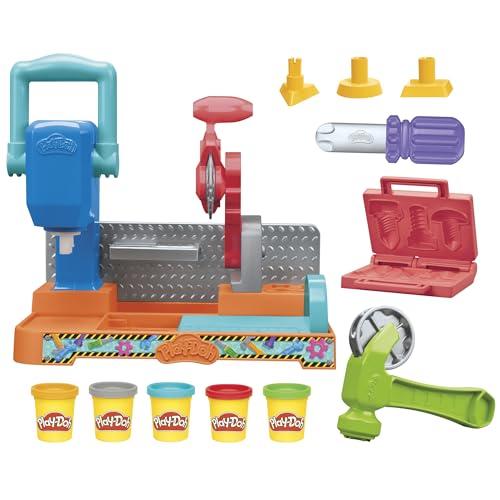 Play Doh Banco de Herramientas Set de Manualidades con Plastilina con Sellos, Herramientas de Juguete y 5 Botes de Colores Diferentes, Niños y Niñas de 3 Años o Más