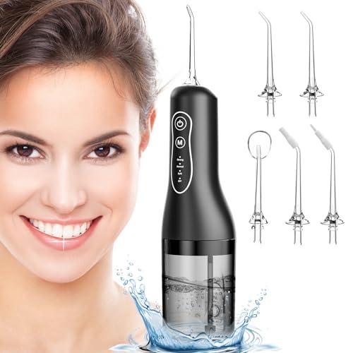 ETROBOT Irrigador Dental Portatil Profesional, Irrigador Bucal Inalámbrico Profesional 5 Boquillas 4 Modos, IPX7 Impermeable USB C Recargable para Limpieza Dientes(Negro)