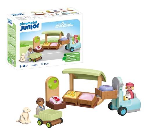 24% DESCUENTO PLAYMOBIL Junior 71691 Puesto ecológico y Carretilla elevadora, Incluye Carrito de Compras y Cajas, Juguete sostenible Hecho de plásticos a Base de Plantas, Juguetes para niños a Partir de 1 año